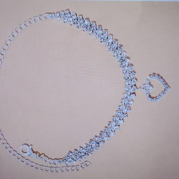 Sterling Silver Diamond Heart Anklet Charm - Picture 3 of 3